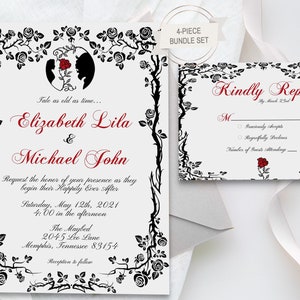 Beauty and the Beast Wedding Invitation, Fairytale Beauty and the Beast, Elegant Fairytale Wedding Invitation Set, Wedding Template