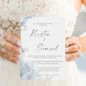 Elegant & Simple Dusty Blue Wedding Invite, Minimalist Wedding Invitation, Dusty Blue Floral, Invitation Only