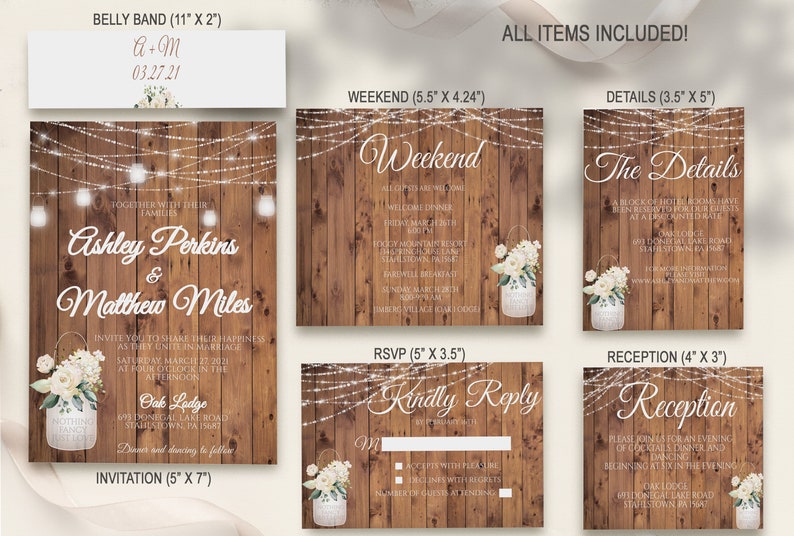 Country Wedding Invitation Set, Rustic Wedding Invitation, Nothing Fancy just love, Barn Wedding, String light mason jars image 2