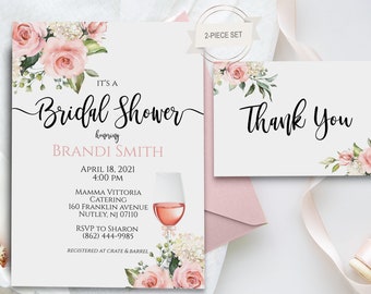 Wine Bridal Shower Invitation Template with Thank You Card Included, Wine Tasting Bridal Shower, Cheers To Love Bridal Shower