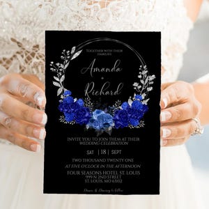 Elegant Royal Blue and Black Wedding Invitation Only, Royal Blue Invitation Template, Royal Blue and Silver