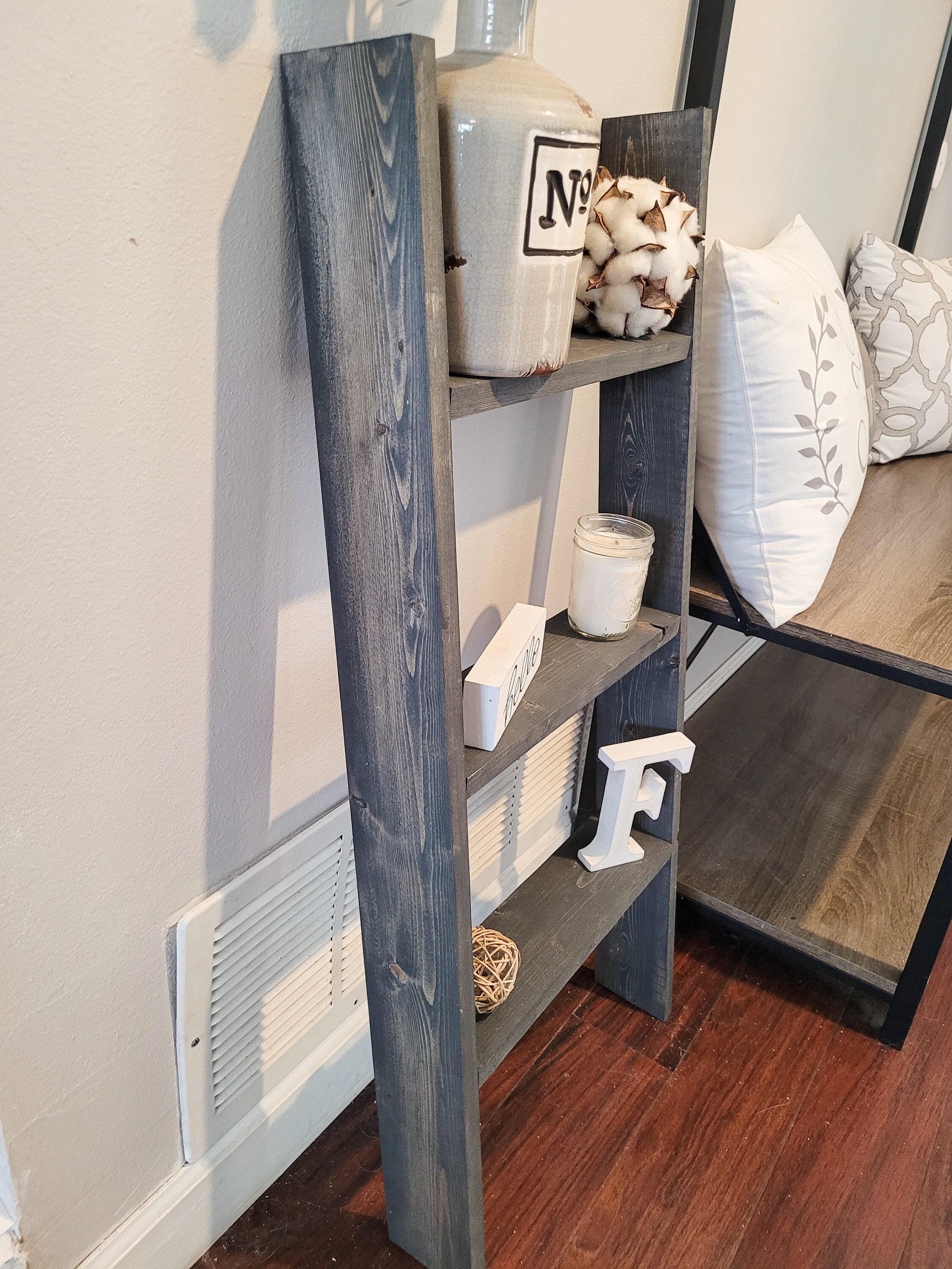 Rustic Ladder Shelf Wood Ladder Shelf Leaning Ladder Shelf Etsy