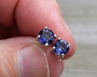 Natural Iolite Stud Earrings (Sterling Silver) - Natural Faceted Gemstone - 5 mm FREE SHIPPING