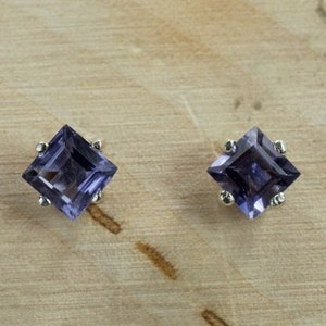 Natural Iolite Stud Earrings Sterling Silver - Natural Faceted Gemstone Very Good Design Gemstone Earring - Women&#39;s Stud -5 mm FREE SHIPPING