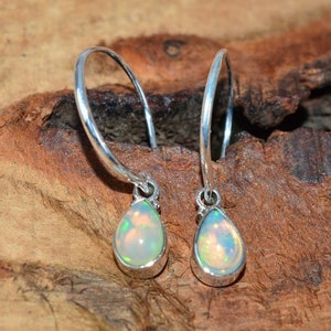 Natural Ethiopian Opal 925 Sterling Silver Hook Earring ~ Natural Opal Gemstone Earring - Women&#39;s Earring - Birthday Gift - Anniversary Gift