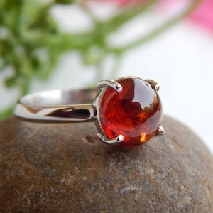 Natural Hessonite Garnet Ring - Gemstone Ring - Unisex Ring - Handmade Ring - Silver 925 Sterling Rings -10 mm Stone Ring-FREE SHIPPING