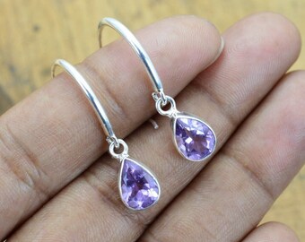 Amethyst Ohrringe: Sterling Silber Teardrop Haken, Februar Geburtsstein