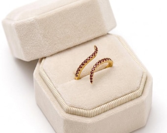 Natural Garnet Snake Wrap Ring, 14K Gold Plated Serpent Band, Gothic Jewelry