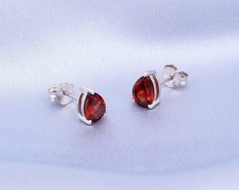 Pear Cut Hessonite Garnet Stud Earrings: Sterling Silver, January Birthstone