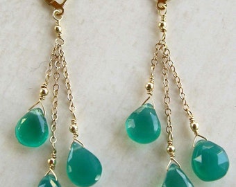Groene onyx hangoorbellen, sterlingzilver, bruidssieraden