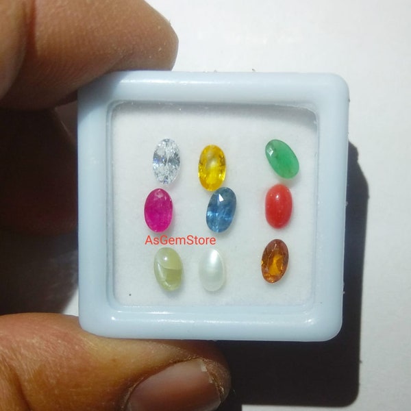 3x5mm Natural Navratna Gemstone Navratna Loose Gemstone For Jewelry Making,9 Gemstone Set Navratna Calibrated Size Oval cut Ruby Emerald Etc