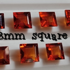 AAA Hessonite Garnet: 8mm Square Cut, Loose Faceted Gemstone