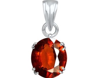 Hessonite Garnet Pendant: Oval Red Gemstone, Sterling Silver Necklace