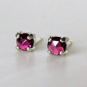 Natural Rhodolite Garnet Stud Earring Rhodolite Gemstone Stud Earring Sterling 925 Silver Earring Wedding Earring Women&#39;s Earring