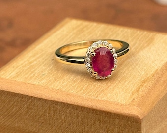 Oval Ruby Ring: 925 Sterling Silver Engagement Ring