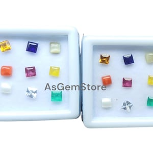 Piedras preciosas Navratana cuadradas de 3 mm: conjunto de piedras preciosas sueltas para la fabricación de joyas