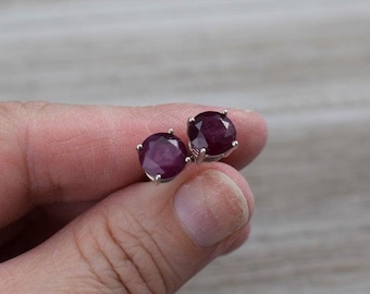Ruby Sapphire Stud Earrings: Sterling Silver Gemstone Earrings