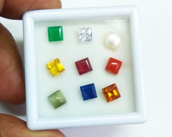 AAA Navratan Gemstone Set: 5mm Square Cut, Ring Making