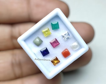 4mm Square Navratna Gemstone Set: 9 Loose Gemstones for Jewelry Making