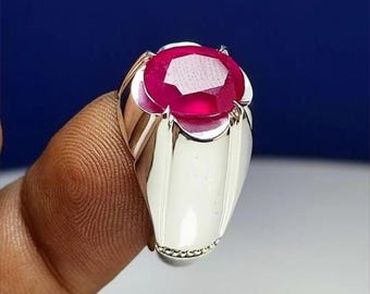 Oval Ruby Ring: 925 Sterling Silver, 4.15 Carat Gemstone