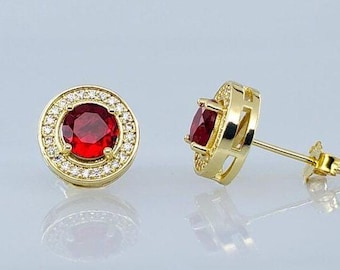 Hessonite Garnet Studs Earrings, 925 Sterling Silver, Round Cut Garnet Stud, January Birthstone Jewelry