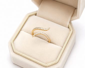 14K Gold Plated Moissanite Snake Wrap Ring, Gothic Serpent Jewelry, 3 MM Pavé Band