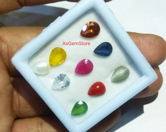 Conjunto de pedras preciosas Navratan: corte pera AAA, 9 pedras para joalheria (6 x 8 mm)