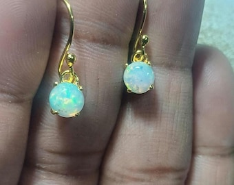 Ethiopian Opal Earrings: 925 Sterling Silver Cabochon, 5mm Round