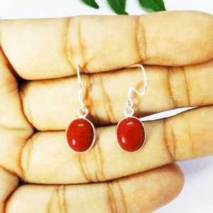 Beautiful Red Coral Gemstone Earrings,Birthstone Earring,925 Sterling Silver Earrings,Fashion Handmade Earring Dangle Earrings,Gift Earrings