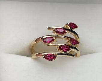 Marquise Rhodolite Garnet Ring, Rose Gold Vermeil, Vintage Style