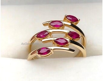 Natural Marquise Ruby Ring, 925 sterling Silve Ring, Rose Gold Vermeil, Vintage Style