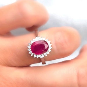 Oval Ruby Floral Ring: 925 Sterling Silver Engagement Ring