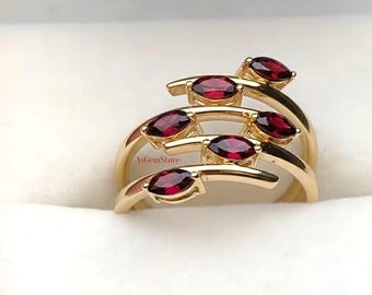 Marquise Garnet Ring, 925 sterling Silve Hessonite Garnet Gold Vermeil, Vintage Style