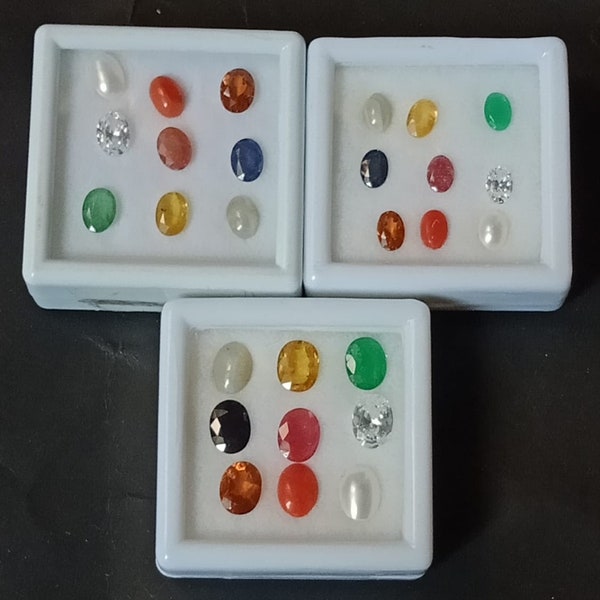 Genuine Natural Good Quality 6X4, 7X5, 6X8 MM Oval Navratan Box 9 Gemstones for Good luck Ring Making Oval cut Ruby, Emerald, Etc.