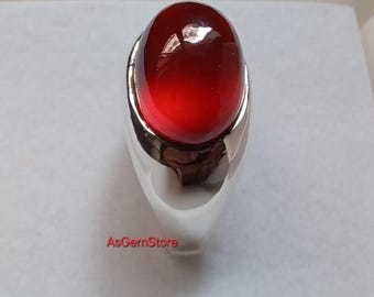 Handmade Hessonite Garnet Ring: Oval Cabochon, Sterling Silver 925