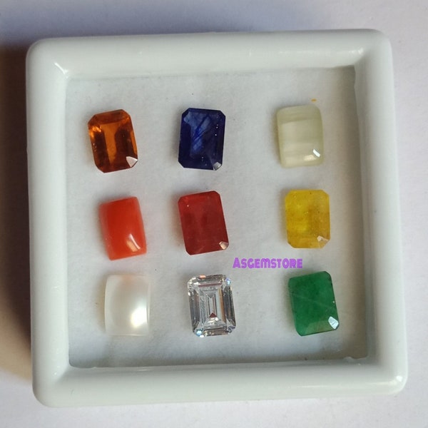 Natural AAA Good Quality 7x5 MM Navratan Gemstones 9 Gemstone for Good luck Ring Making Octagon cut Ruby,Emerald,Yellow & Blue Sapphir Etc