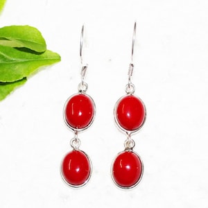 Red Coral Earrings Red Coral 925 Sterling Silver Gemstone Earrings Handmade Earring Red Coral Earrings For Women Red Coral Silver Jewelry