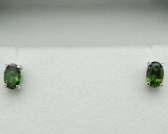 Hessonite Garnet Sterling Silver Stud Earrings: 8x6mm Oval