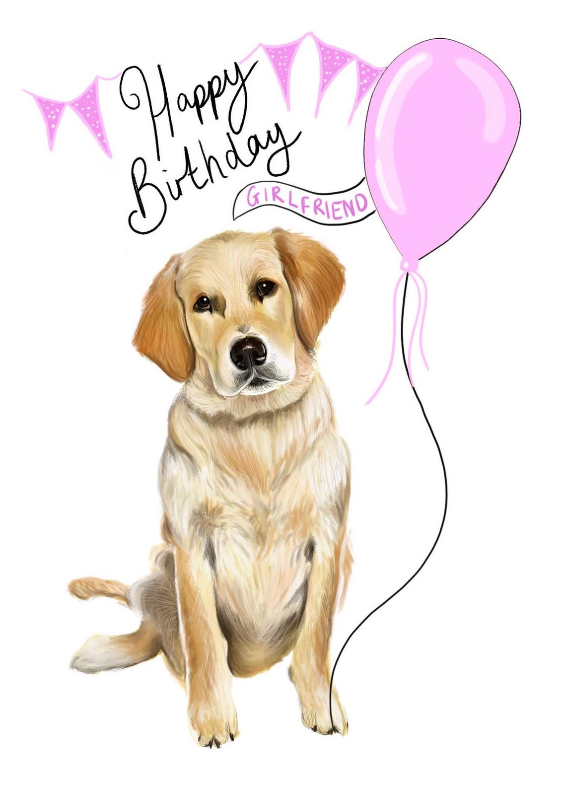 Golden retriever happy birthday card with balloons and | Etsy