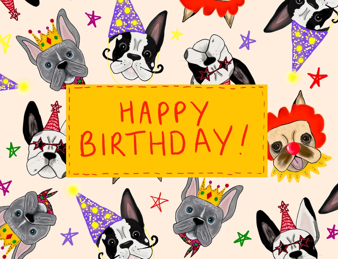 Frenchie happy birthday card french bulldog print Etsy Frenchie happy birthday card french bulldog print Etsy