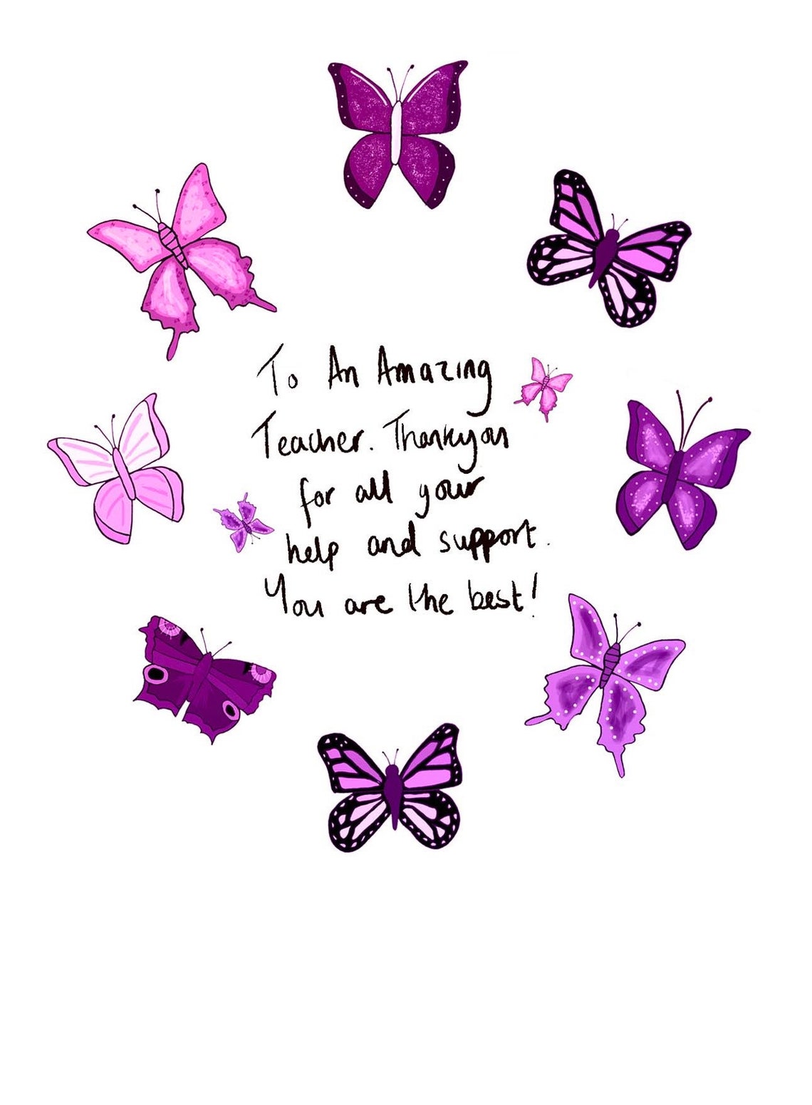 Butterfly thankyou teacher card Etsy