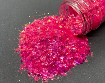 Hot Girl Summer - Chunky Glitter Mix - Neon Iridescent hot pink glitter for tumblers, resin, nail art, crafts, and more - Pink Glitter