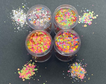 4 Piece Neon Glitter Mix Set - Neon Glitter Mixes Set - Tumblers, Resin, Nail Art, Crafts, Cosmetics and More