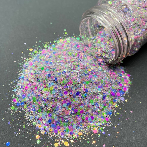 April Showers  - Chunky Glitter Mix - Neon/Iridescent Glitter Mix - Tumblers, Resin, Nail Art, Crafts, Makeup - Pink Blue Green Glitter