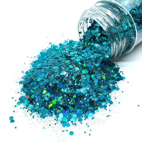 Paradise Island - Chunky Glitter Mix - Holographic teal blue glitter for tumblers, resin, nail art, crafts, and more