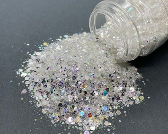 White Light - Chunky Glitter Mix - Iridescent glitter for tumblers, resin, nail art, crafts, and more