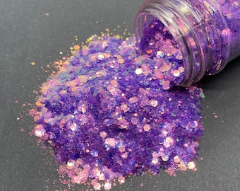 Tropical Vaca - Chunky Glitter Mix - Neon Iridescent purple glitter for tumblers, resin, nail art, crafts, and more - Purple Glitter