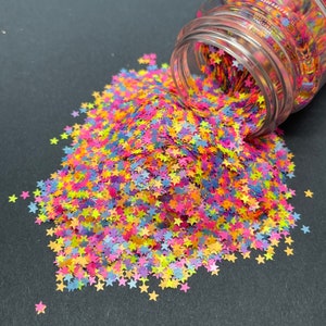 Wish Upon a Star  - Chunky Mix - Neon star shaped glitter mix for tumblers, resin, nail art, crafts and more - Multi-Colored UV Reactive