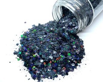 Nightfall - Chunky Glitter Mix - Holographic black glitter for tumblers, resin, nail art, crafts, and more