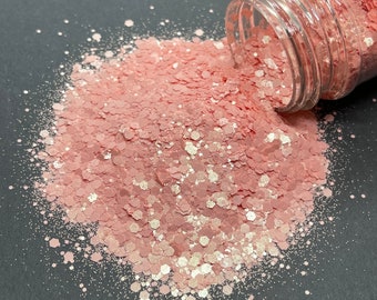 Morganite - Chunky Glitter Mix - Crystal Matte Peach Pink Glitter - Tumblers, Resin, Nail Art, Crafts, Cosmetics - Peach Pink Glitter Mix